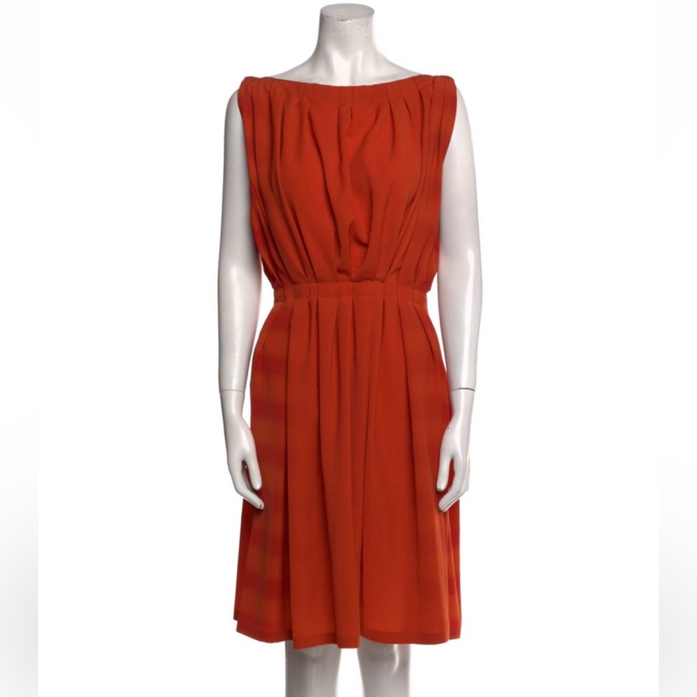Bottega Veneta Orange Pleated Midi Dress size 40 or US 10